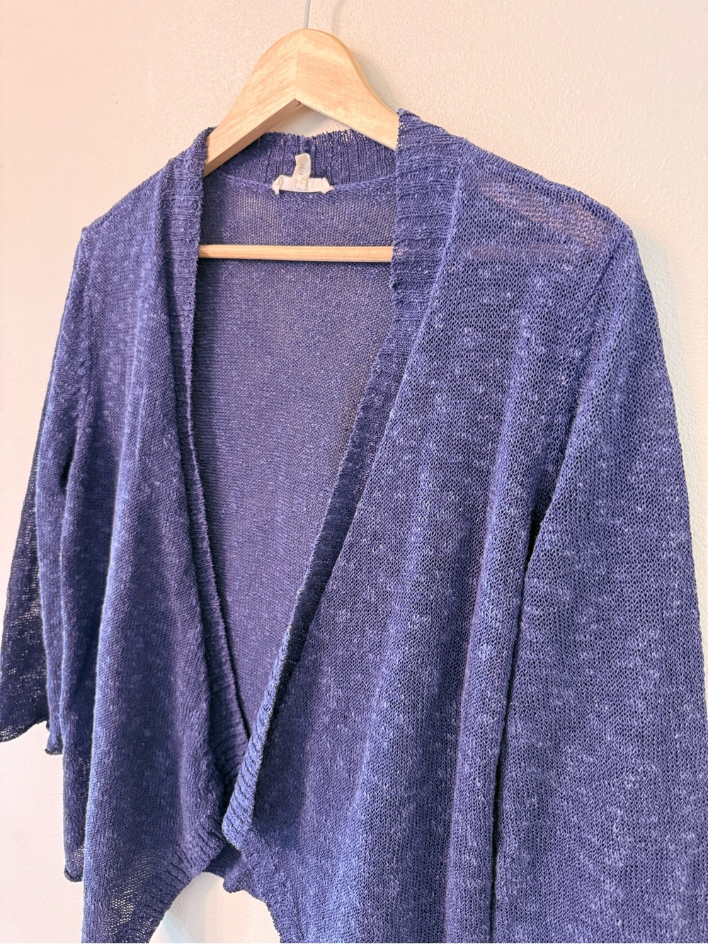 Eileen Fisher Linen Cotton Slub Knit Open Front Cardigan Blue Purple LP - Picture 4 of 6